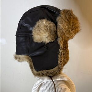 Ganka GSKII Brown "Fur" Lined "Leather" Trapper Hat Size Large